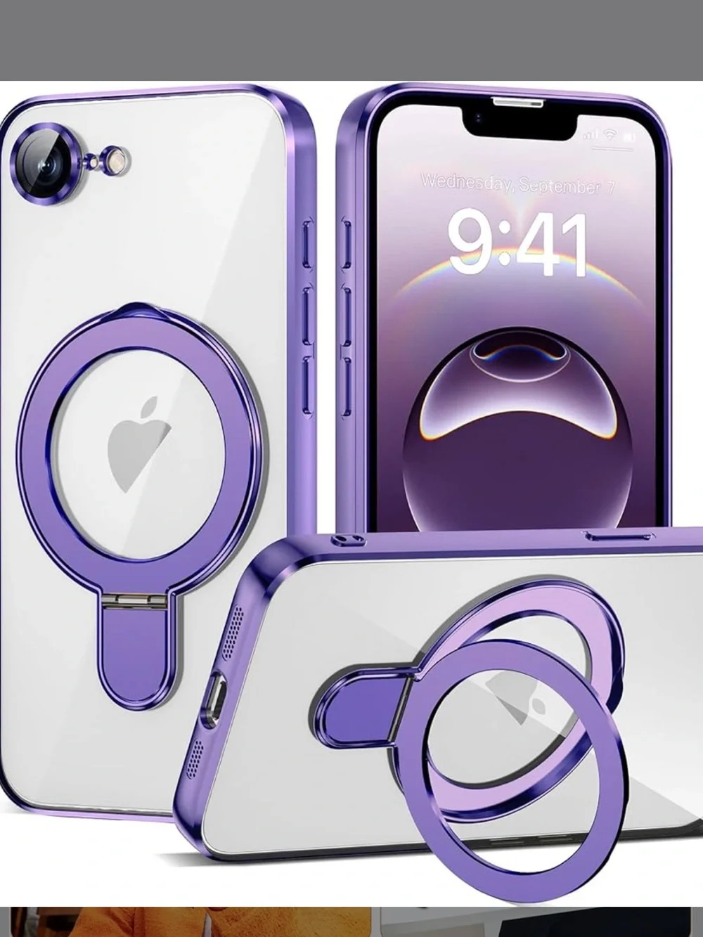 iPhone 16 Case with Invisible Magnetic Ring Stand Purple